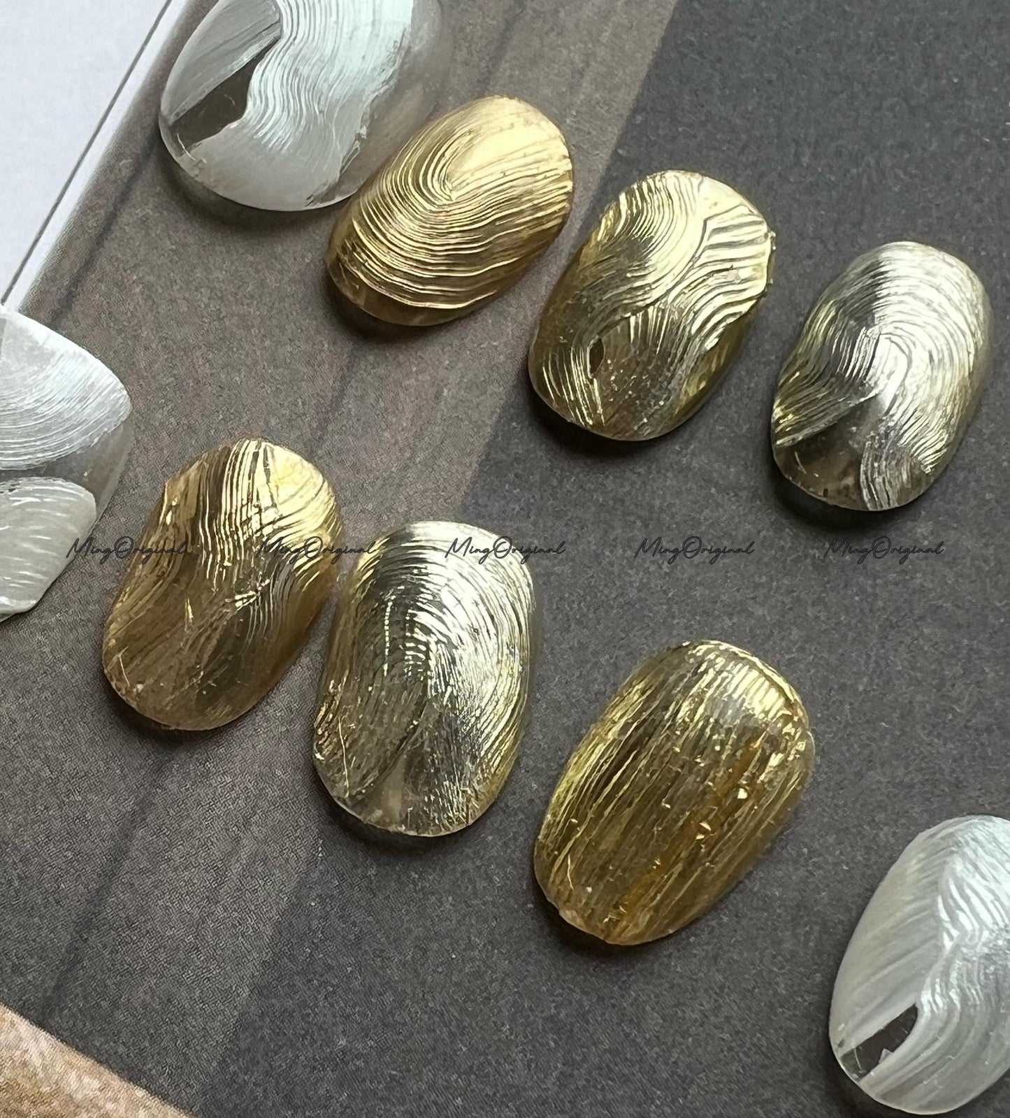 Textured Gold Chrome Press on Nails, Art nails, Classy gold hand painted fake Nails, glue on nail, reusable nails, MO746