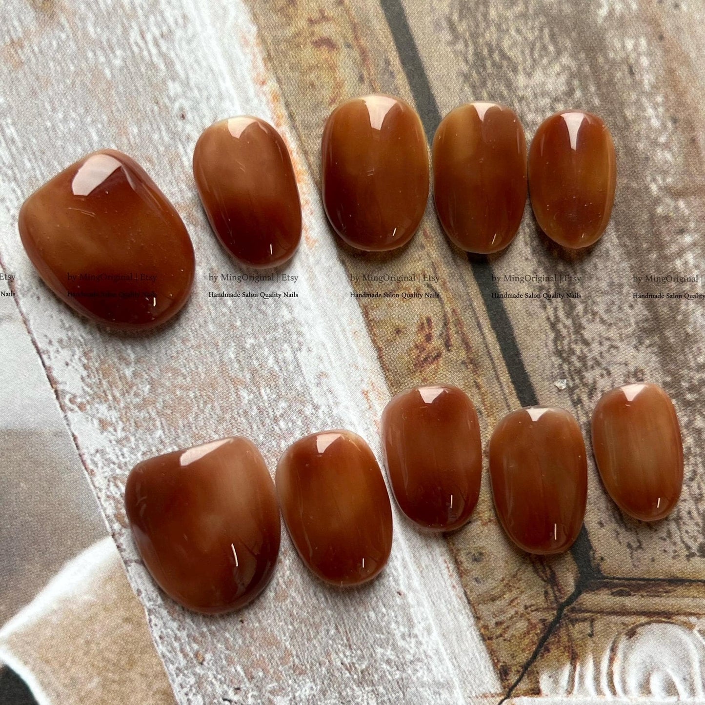 Caramel Macchiato Jelly Nails, Warm Toffee Brown Press Ons Handmade Gel Nails, Perfect for Fall Winter, MO773