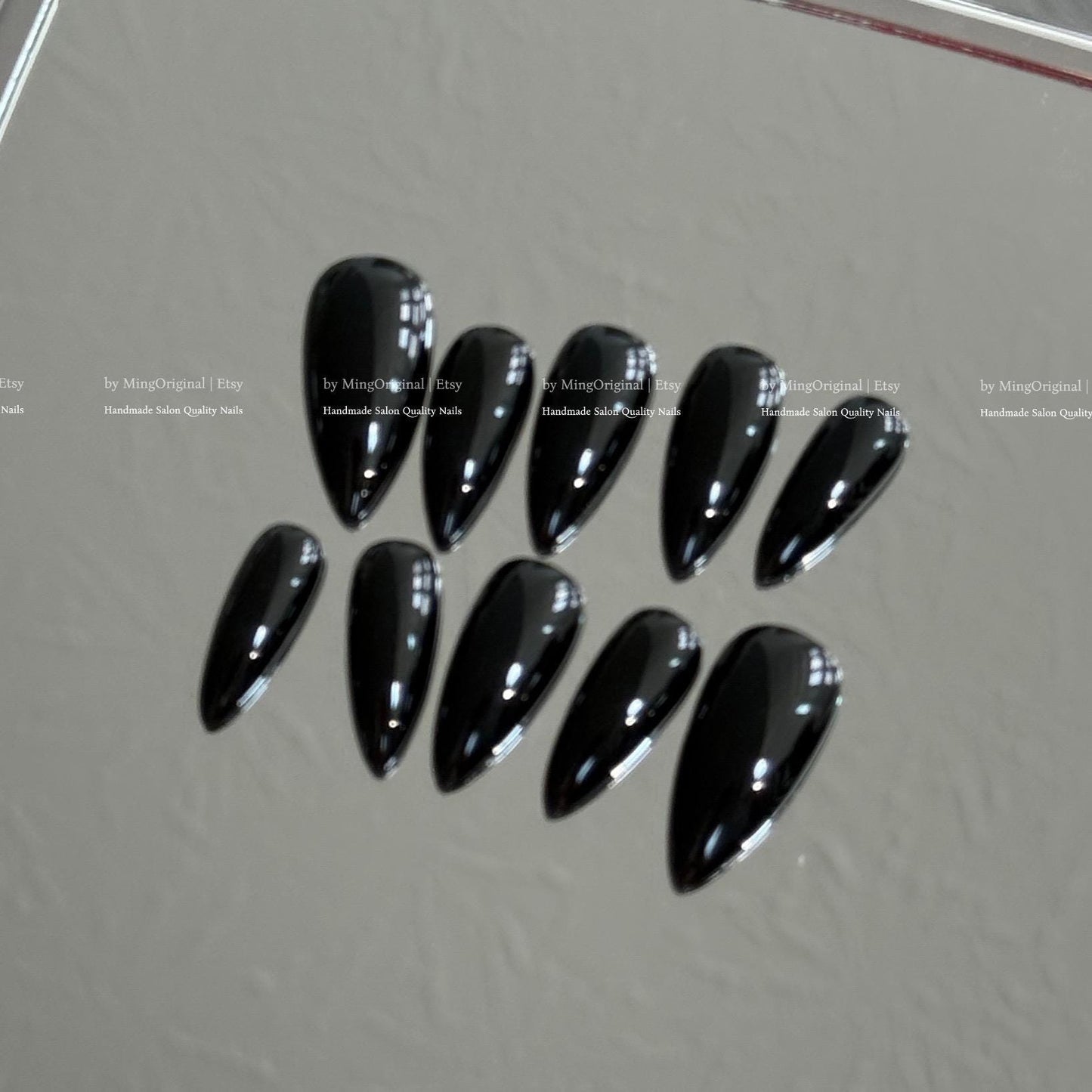 Solid Classic True Black color press on nails, opaque black nail, reusable nail, MO775