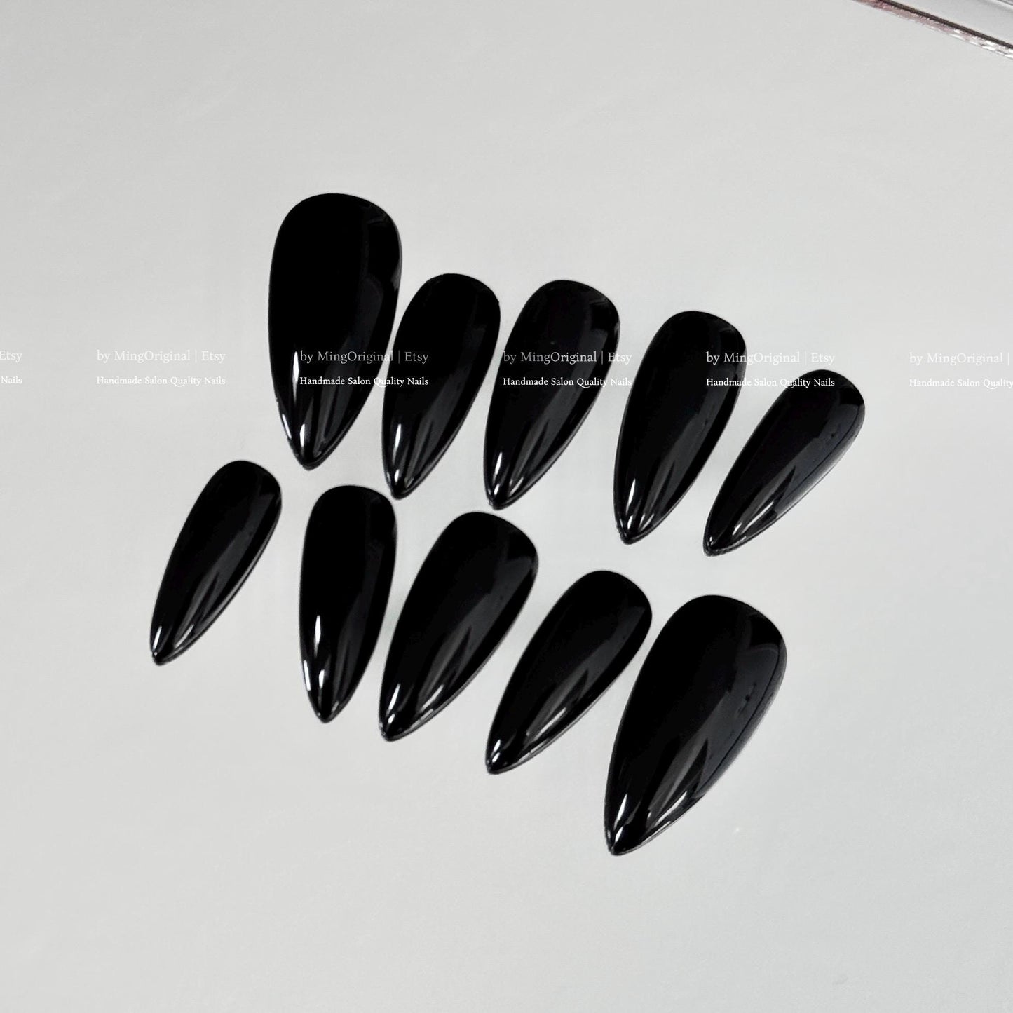 Solid Classic True Black color press on nails, opaque black nail, reusable nail, MO775