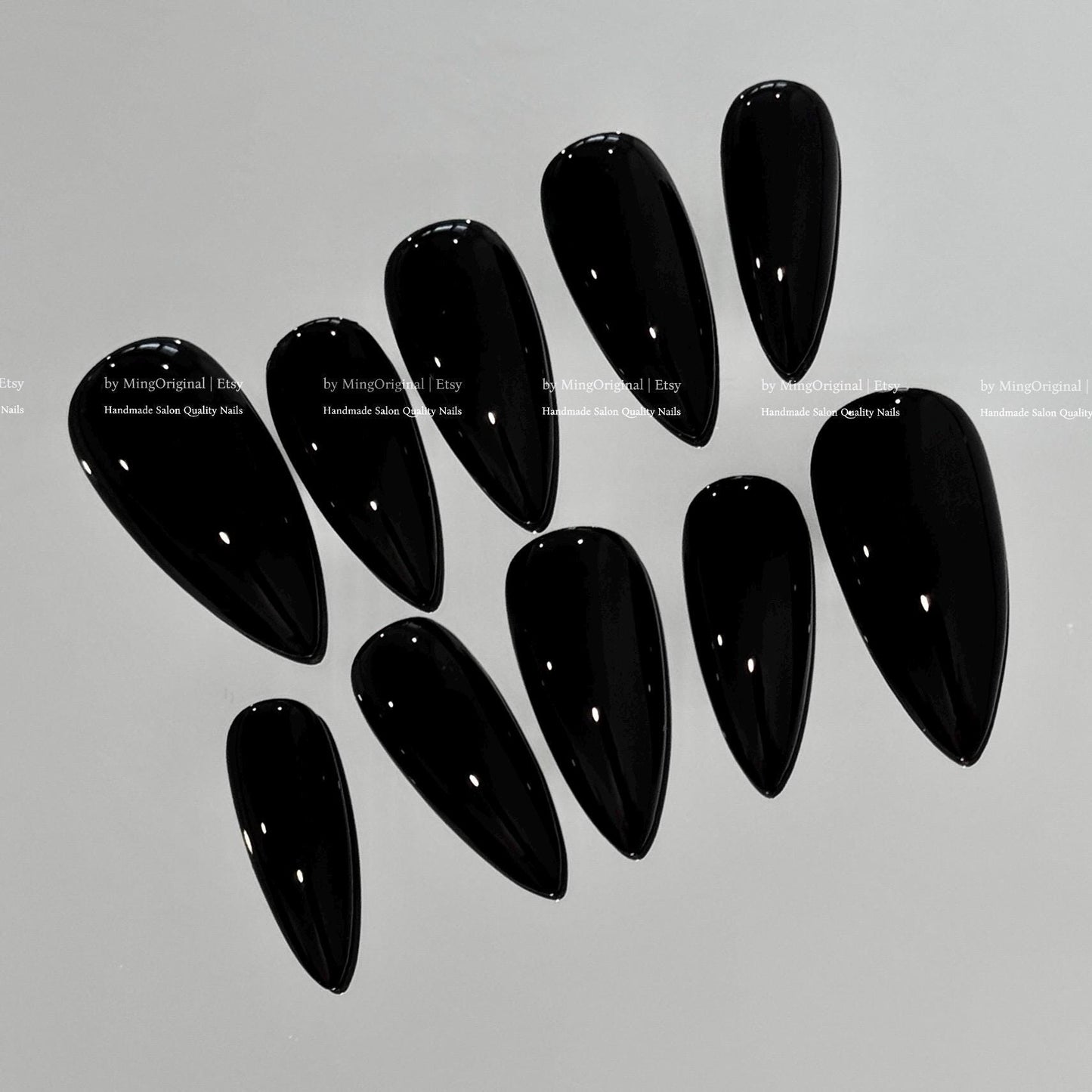 Solid Classic True Black color press on nails, opaque black nail, reusable nail, MO775