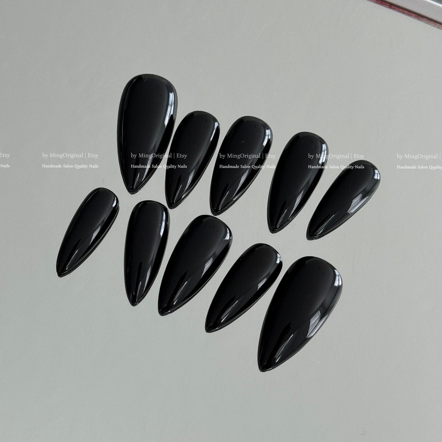 Solid Classic True Black color press on nails, opaque black nail, reusable nail, MO775