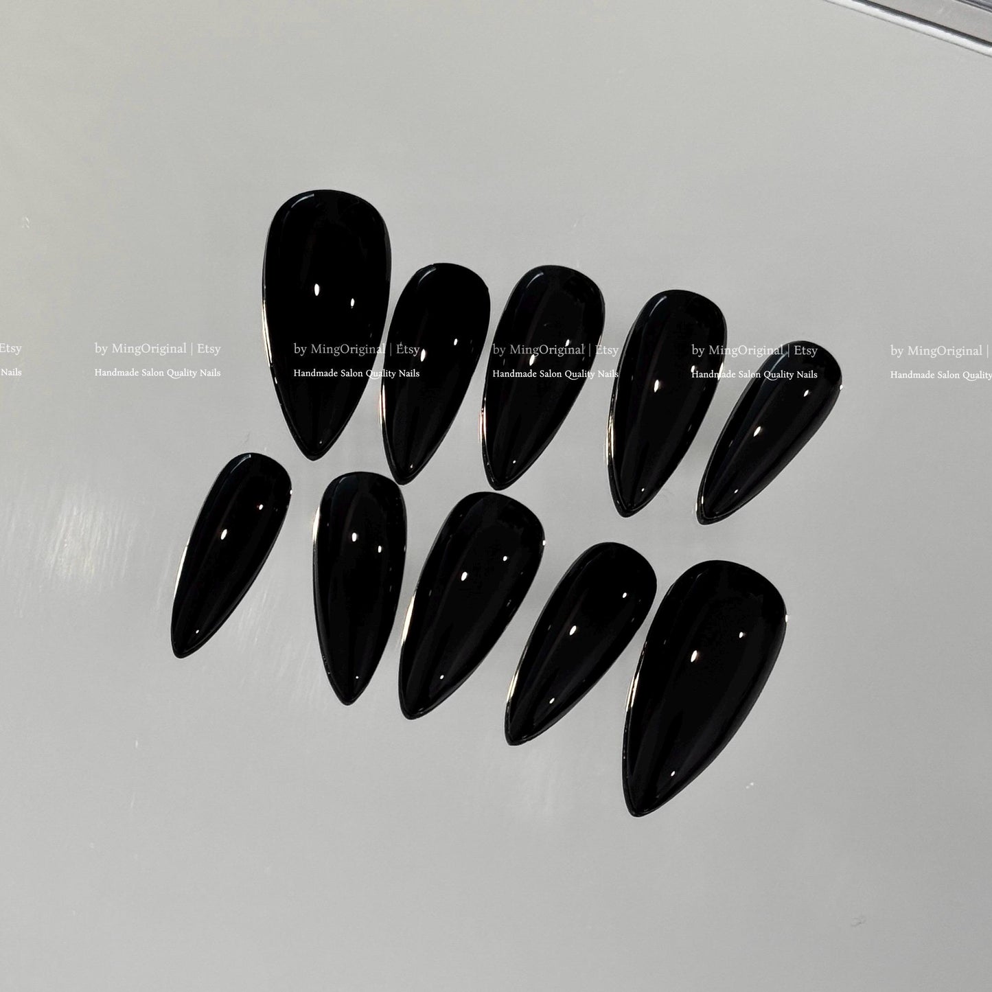 Solid Classic True Black color press on nails, opaque black nail, reusable nail, MO775