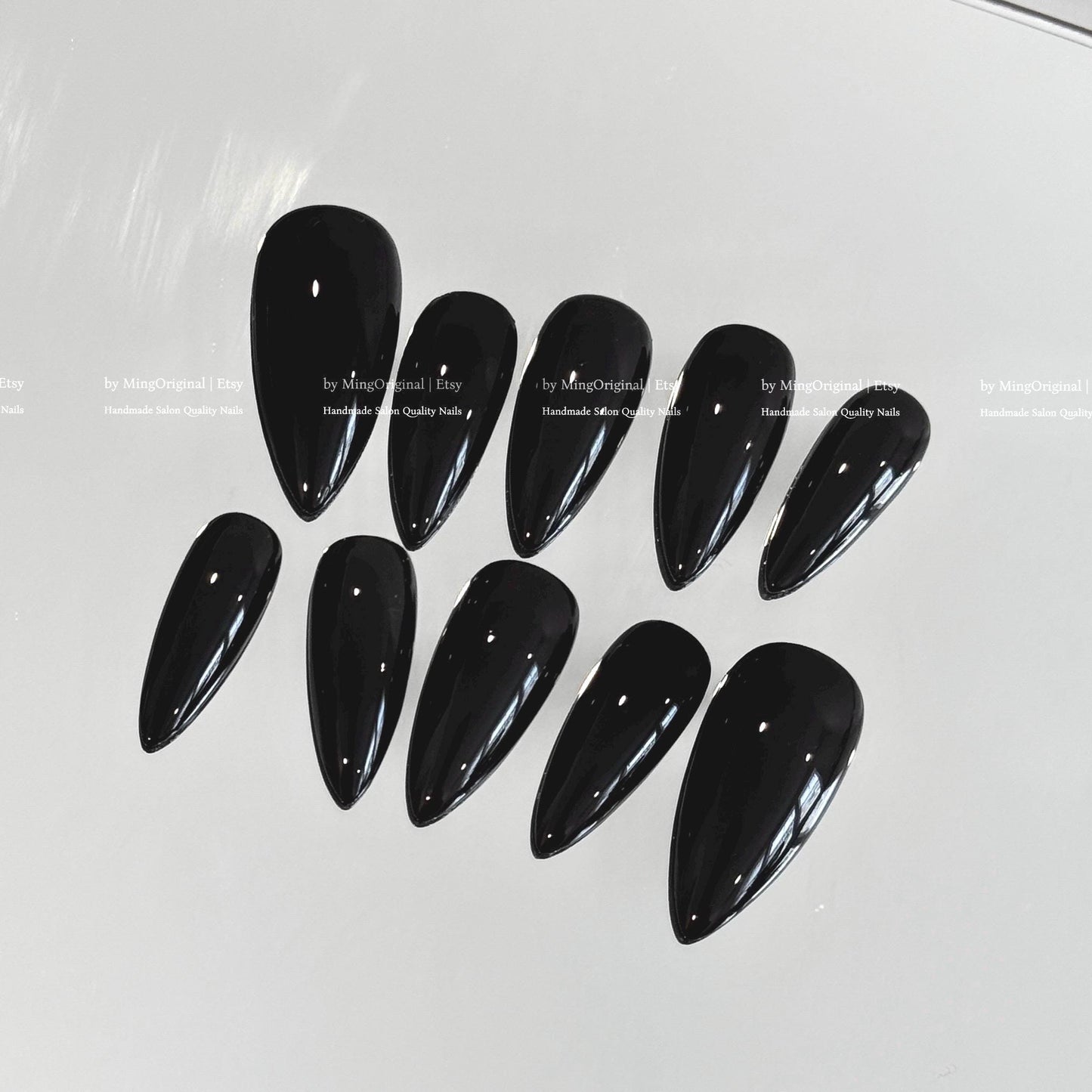 Solid Classic True Black color press on nails, opaque black nail, reusable nail, MO775