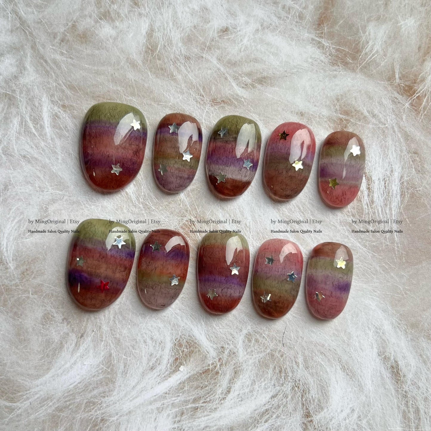 Rainbow sweater pattern Press on Nails, blanket inspired winter design, MO777