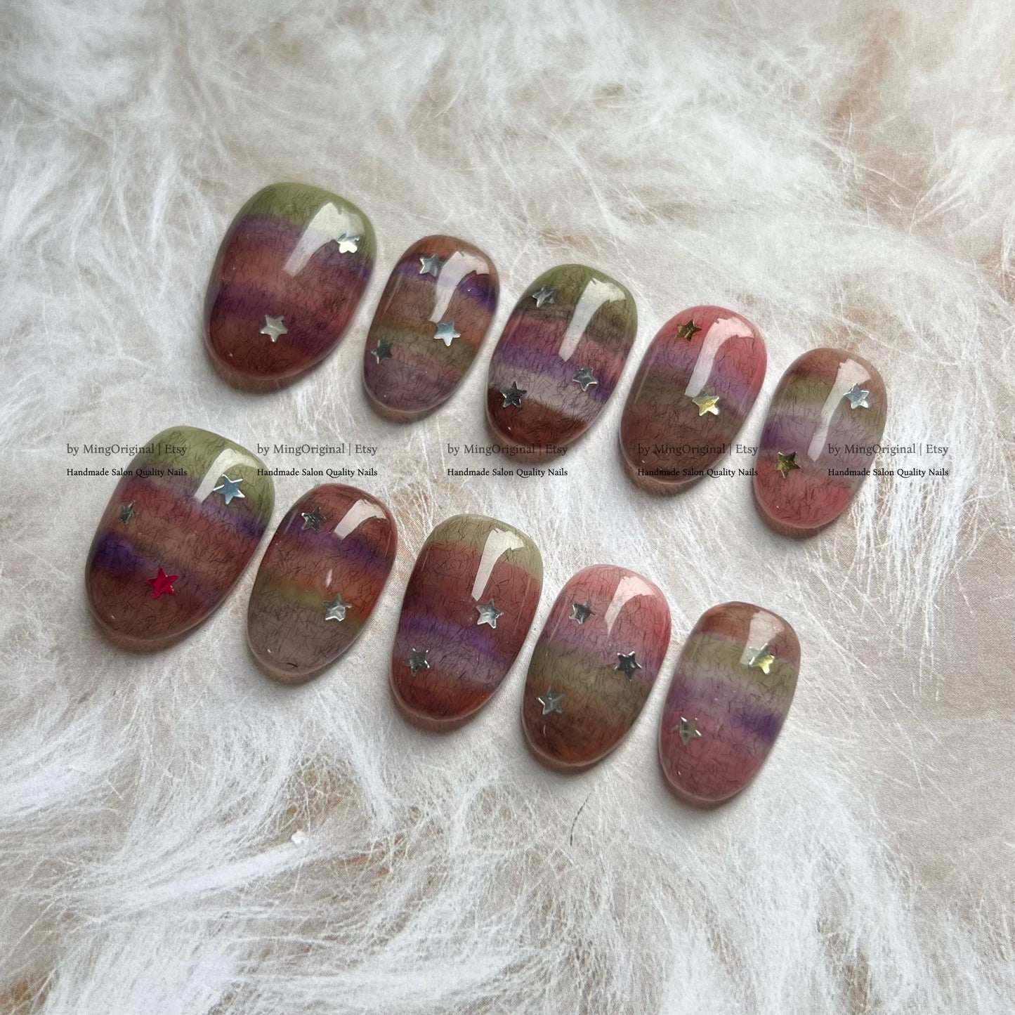 Rainbow sweater pattern Press on Nails, blanket inspired winter design, MO777