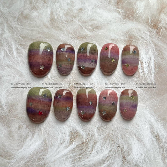 Rainbow sweater pattern Press on Nails, blanket inspired winter design, MO777