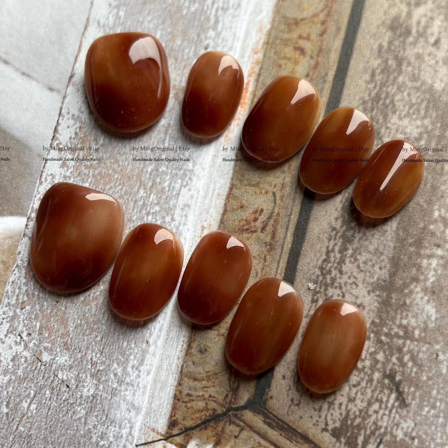 Caramel Macchiato Jelly Nails, Warm Toffee Brown Press Ons Handmade Gel Nails, Perfect for Fall Winter, MO773