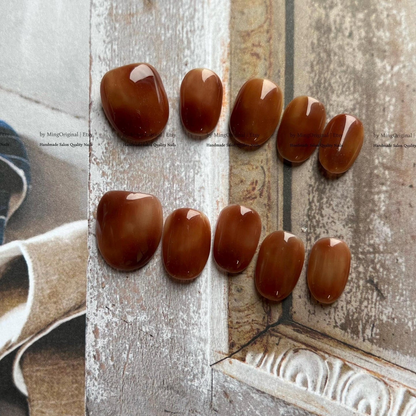 Caramel Macchiato Jelly Nails, Warm Toffee Brown Press Ons Handmade Gel Nails, Perfect for Fall Winter, MO773