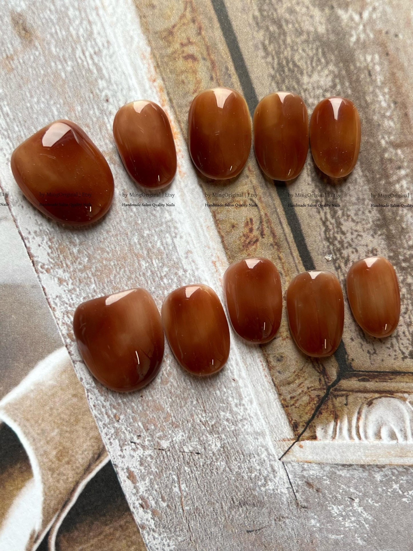 Caramel Macchiato Jelly Nails, Warm Toffee Brown Press Ons Handmade Gel Nails, Perfect for Fall Winter, MO773