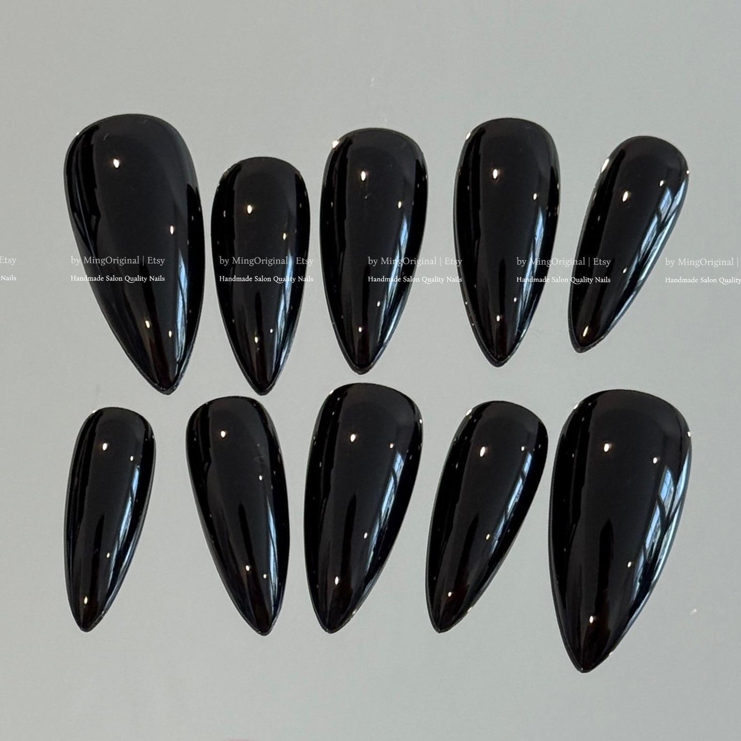 Solid Classic True Black color press on nails, opaque black nail, reusable nail, MO775
