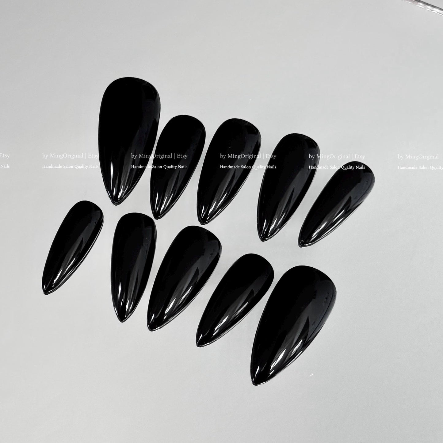 Solid Classic True Black color press on nails, opaque black nail, reusable nail, MO775
