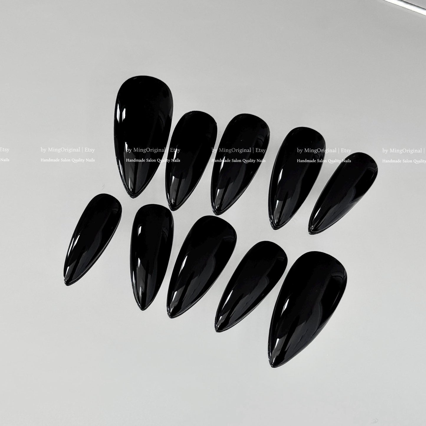Solid Classic True Black color press on nails, opaque black nail, reusable nail, MO775