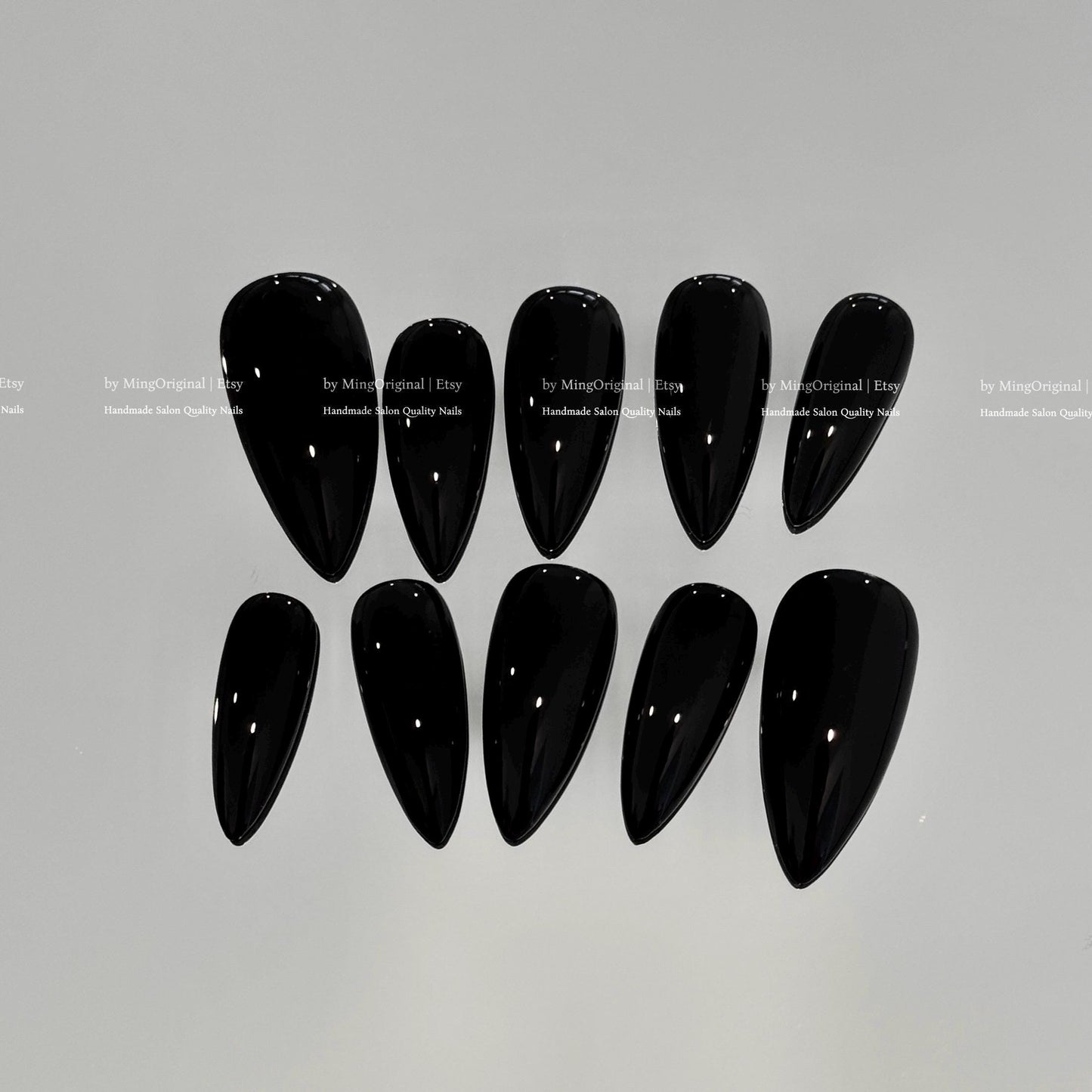 Solid Classic True Black color press on nails, opaque black nail, reusable nail, MO775