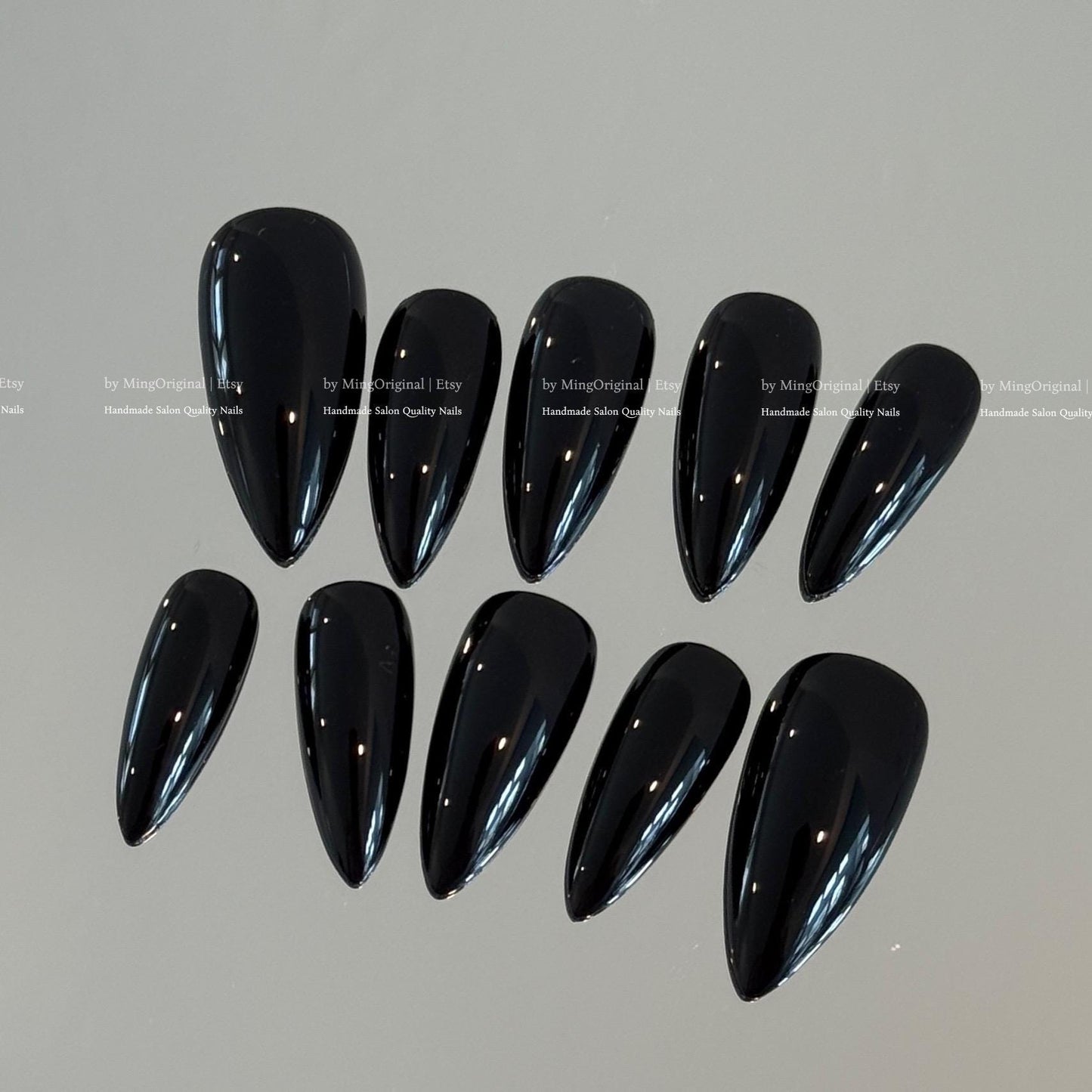 Solid Classic True Black color press on nails, opaque black nail, reusable nail, MO775