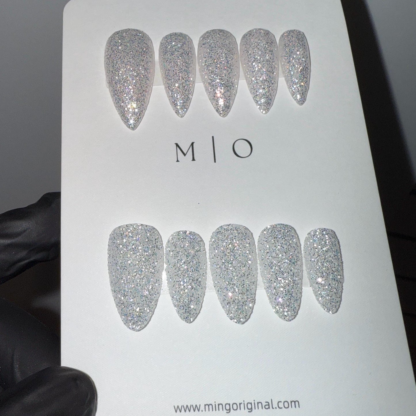 Silver White holographic Sugar Glitter Press on Nails, Rainbow glitter nail, Sparkly nails for party, Glossy or Matte, MO813