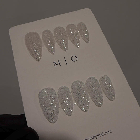 Silver White holographic Sugar Glitter Press on Nails, Rainbow glitter nail, Sparkly nails for party, Glossy or Matte, MO813