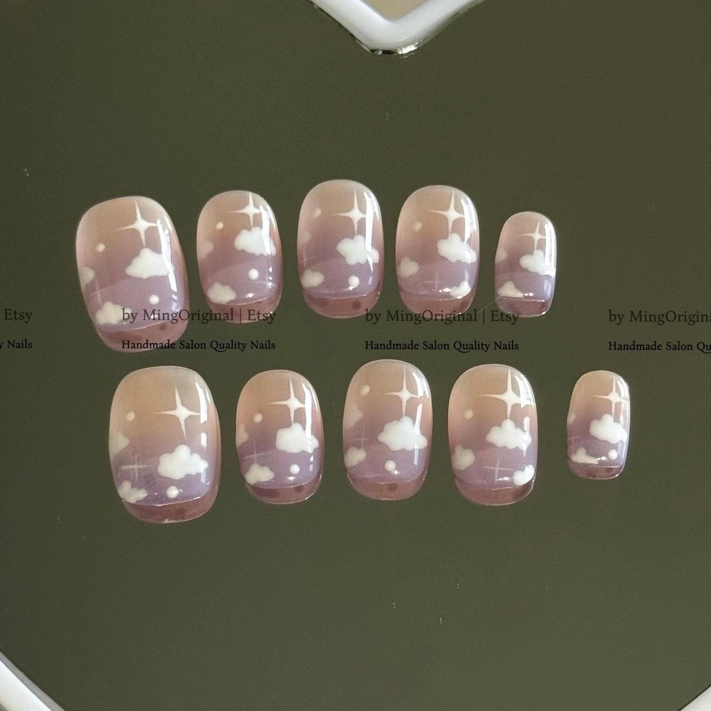 Starry Sky Press On Nails, Purple Ombre Cloud Nails, Dreamy Celestial Fake Nails, Handmade Galaxy Glue On Nail, MO820