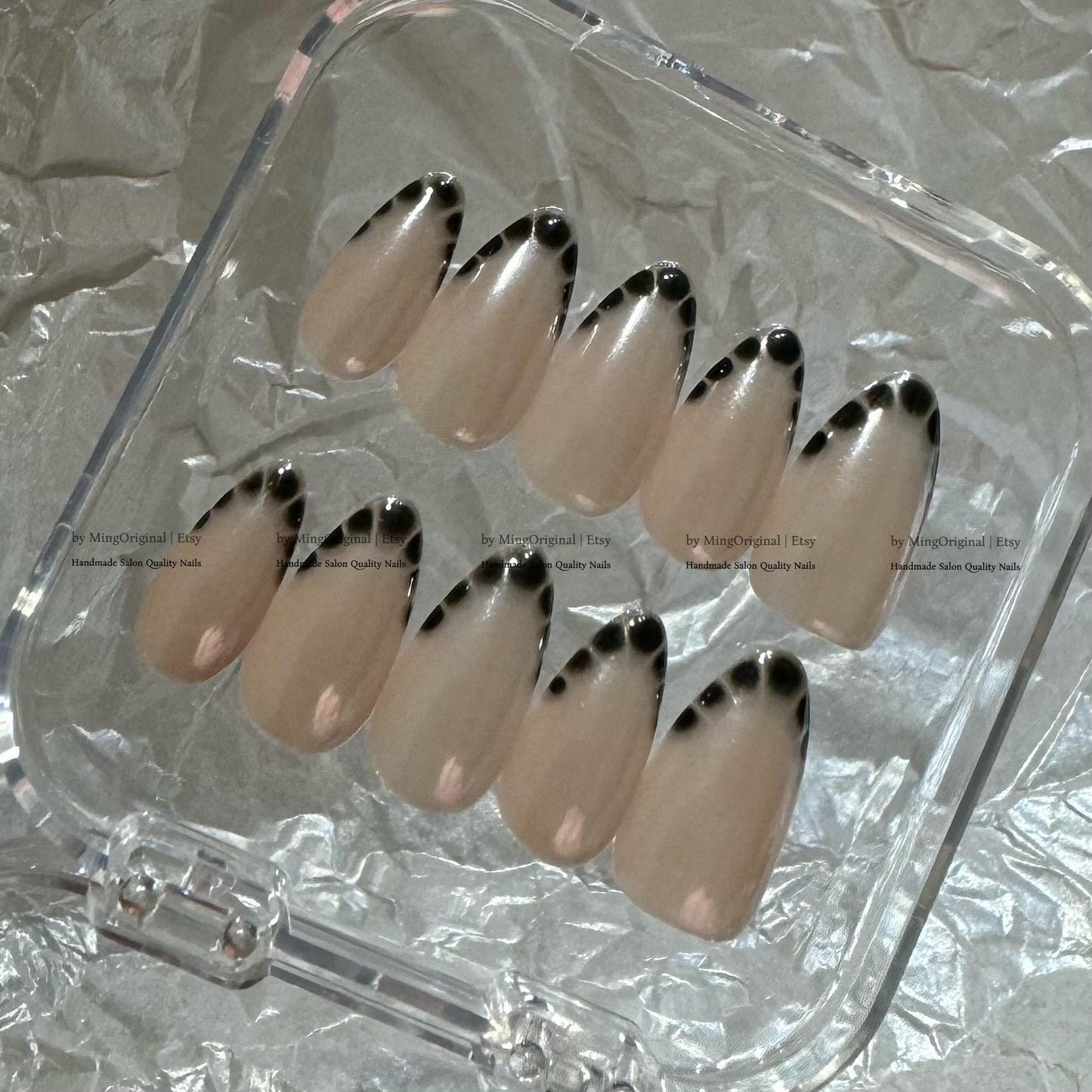 Black Crocodile French Tip Press On Nails, Glazed Donuts Shimmer Pearl Aura Nails,Handmade Croc Print Fake Nails, Iridescent Y2K Nails,MO826