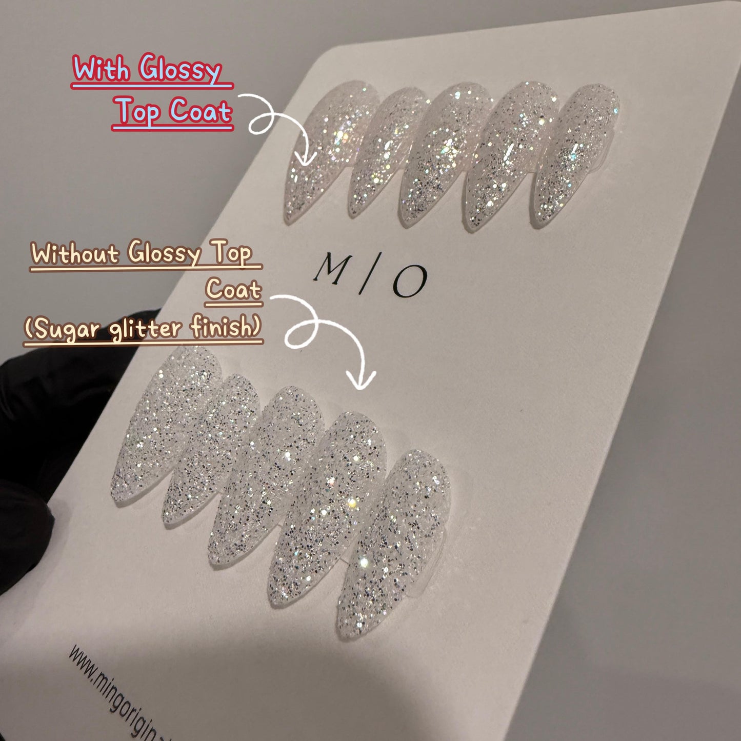 Silver White holographic Sugar Glitter Press on Nails, Rainbow glitter nail, Sparkly nails for party, Glossy or Matte, MO813