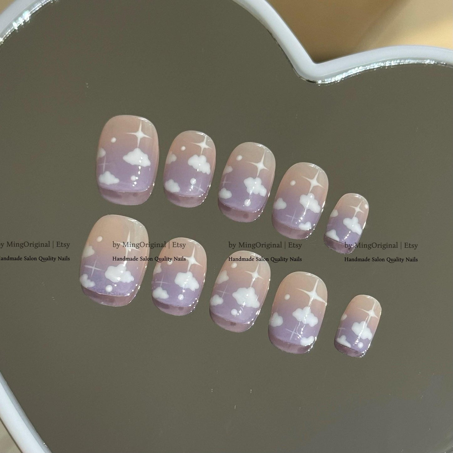 Starry Sky Press On Nails, Purple Ombre Cloud Nails, Dreamy Celestial Fake Nails, Handmade Galaxy Glue On Nail, MO820