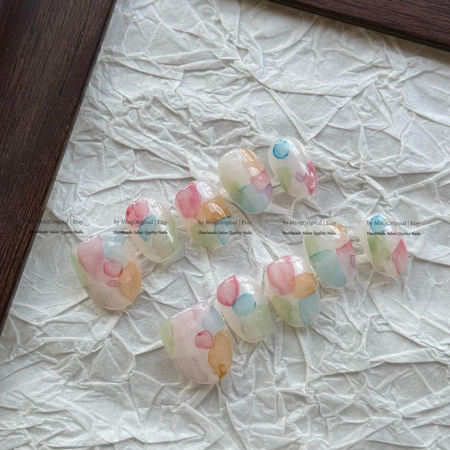 Pastel Watercolor Press On Nails, Soft Macaron Marble Nails, Handmade Abstract Nails, Dreamy Colorful Nails, Aesthetic Cute Nails, MO849