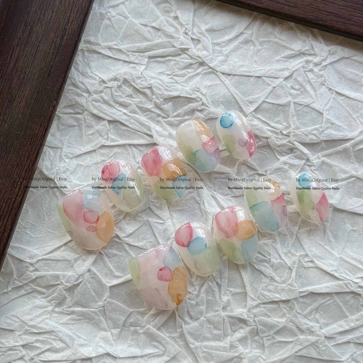 Pastel Watercolor Press On Nails, Soft Macaron Marble Nails, Handmade Abstract Nails, Dreamy Colorful Nails, Aesthetic Cute Nails, MO849
