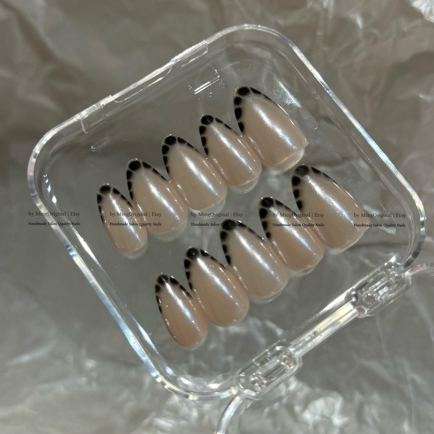 Black Crocodile French Tip Press On Nails, Glazed Donuts Shimmer Pearl Aura Nails,Handmade Croc Print Fake Nails, Iridescent Y2K Nails,MO826
