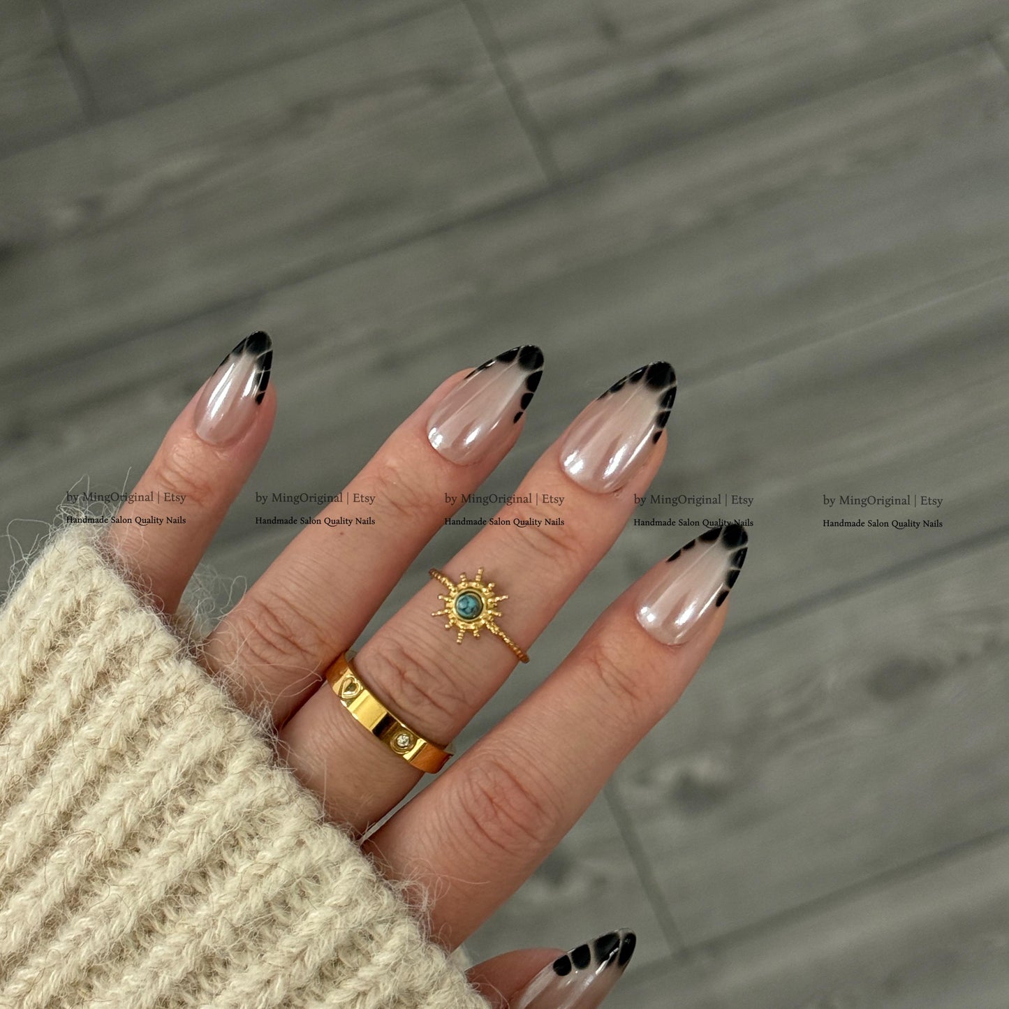 Black Crocodile French Tip Press On Nails, Glazed Donuts Shimmer Pearl Aura Nails,Handmade Croc Print Fake Nails, Iridescent Y2K Nails,MO826