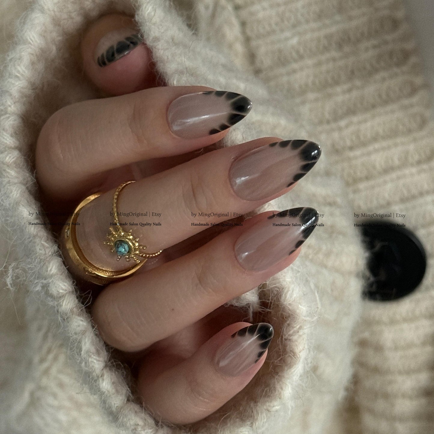 Black Crocodile French Tip Press On Nails, Glazed Donuts Shimmer Pearl Aura Nails,Handmade Croc Print Fake Nails, Iridescent Y2K Nails,MO826