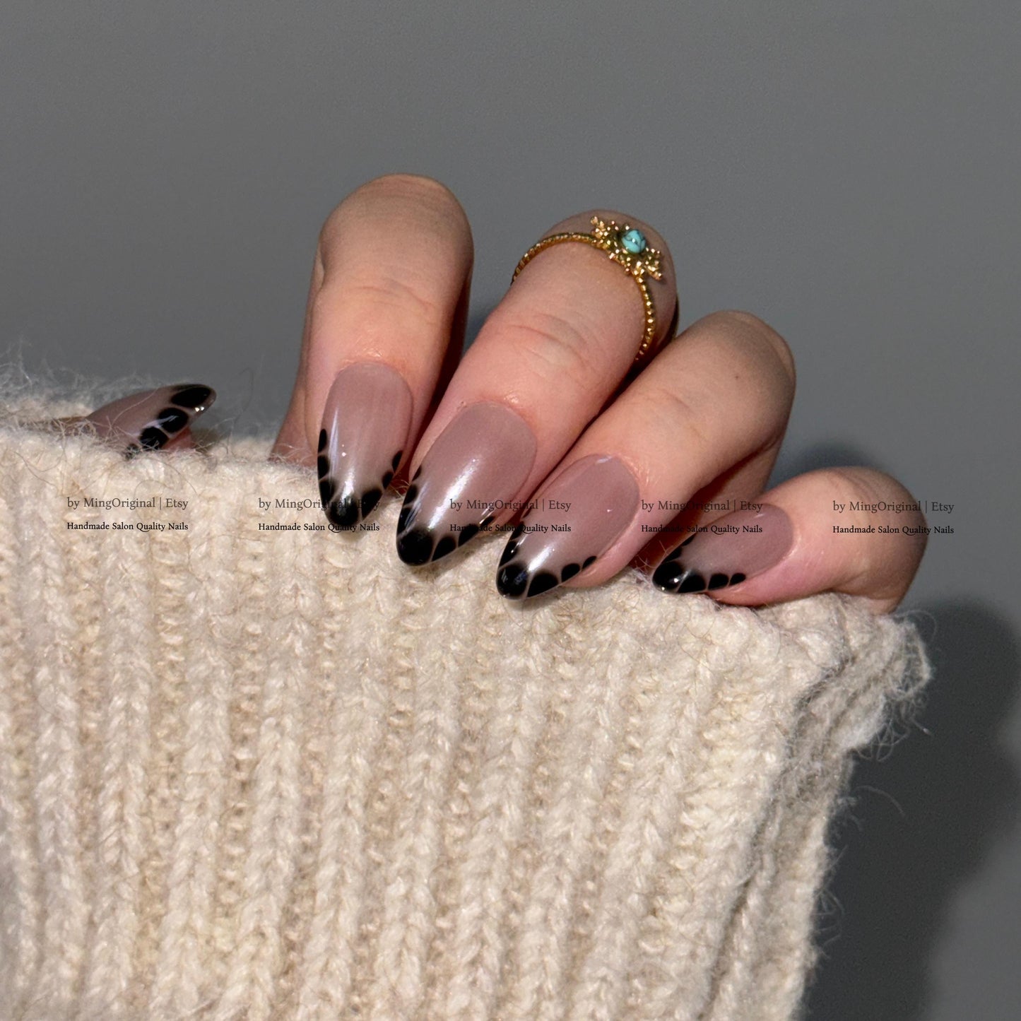 Black Crocodile French Tip Press On Nails, Glazed Donuts Shimmer Pearl Aura Nails,Handmade Croc Print Fake Nails, Iridescent Y2K Nails,MO826