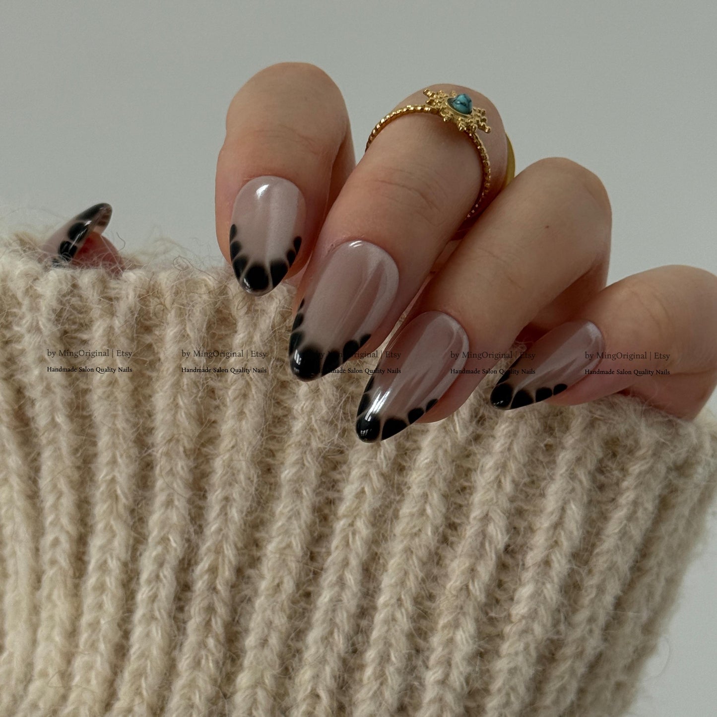 Black Crocodile French Tip Press On Nails, Glazed Donuts Shimmer Pearl Aura Nails,Handmade Croc Print Fake Nails, Iridescent Y2K Nails,MO826