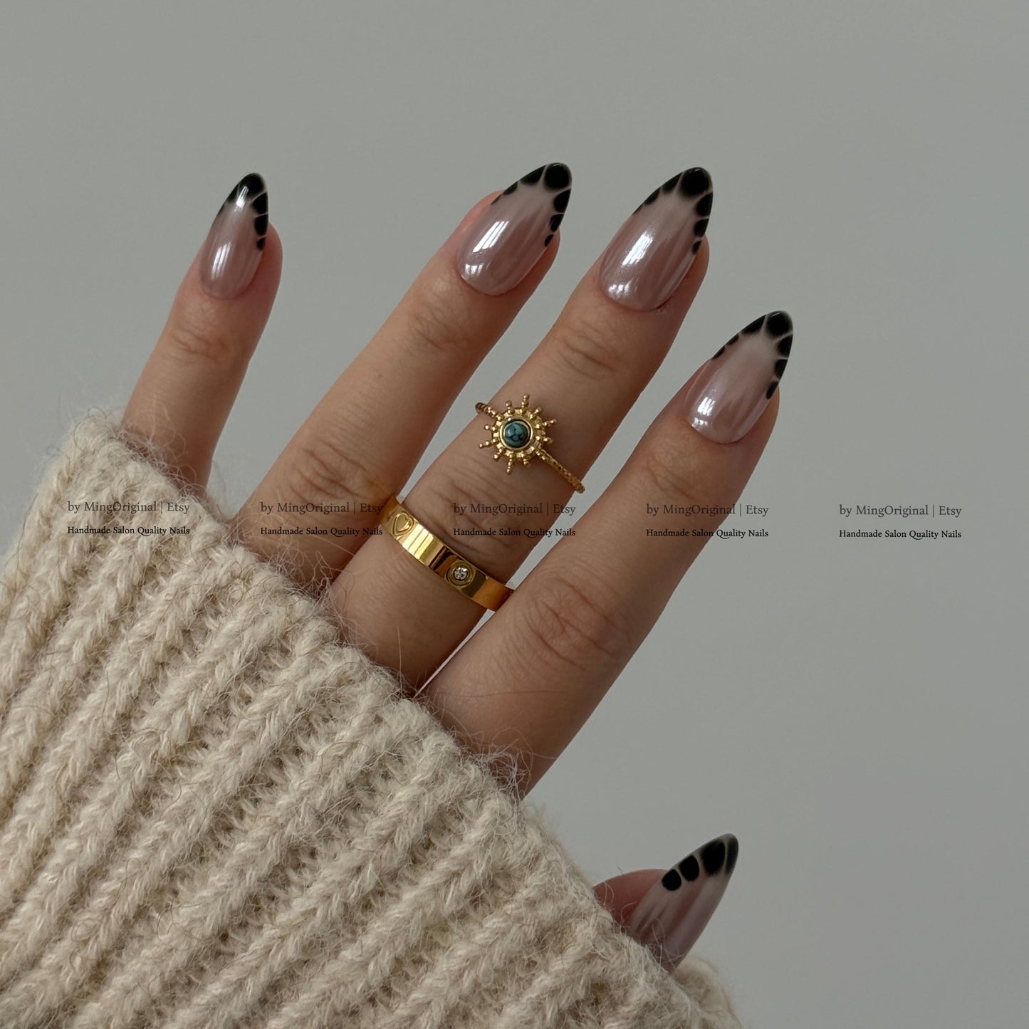 Black Crocodile French Tip Press On Nails, Glazed Donuts Shimmer Pearl Aura Nails,Handmade Croc Print Fake Nails, Iridescent Y2K Nails,MO826