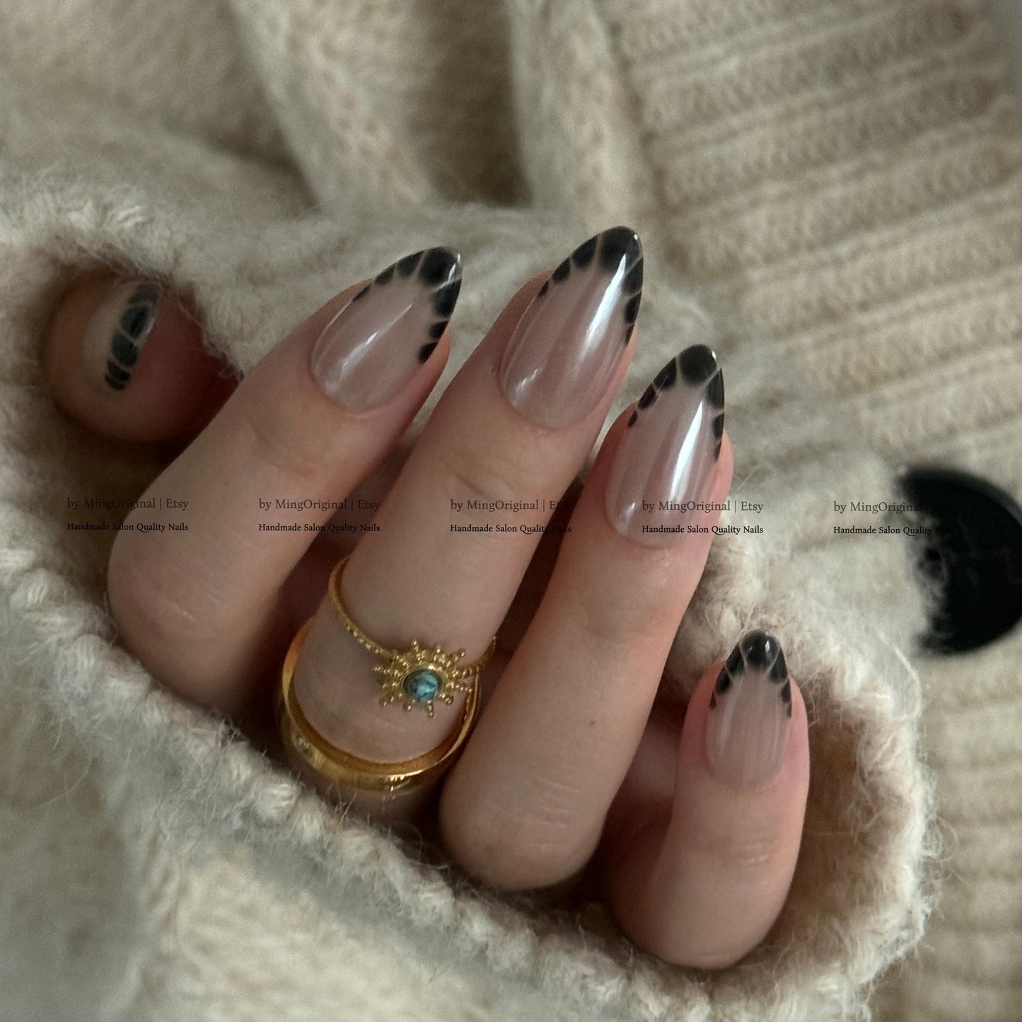 Black Crocodile French Tip Press On Nails, Glazed Donuts Shimmer Pearl Aura Nails,Handmade Croc Print Fake Nails, Iridescent Y2K Nails,MO826