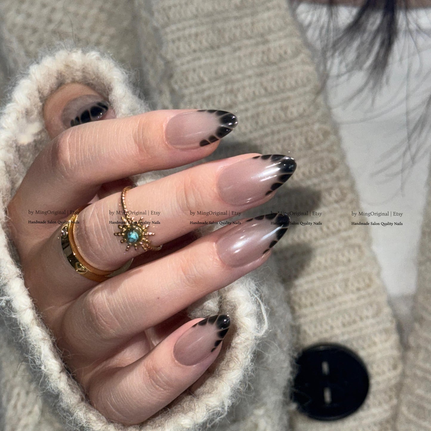 Black Crocodile French Tip Press On Nails, Glazed Donuts Shimmer Pearl Aura Nails,Handmade Croc Print Fake Nails, Iridescent Y2K Nails,MO826