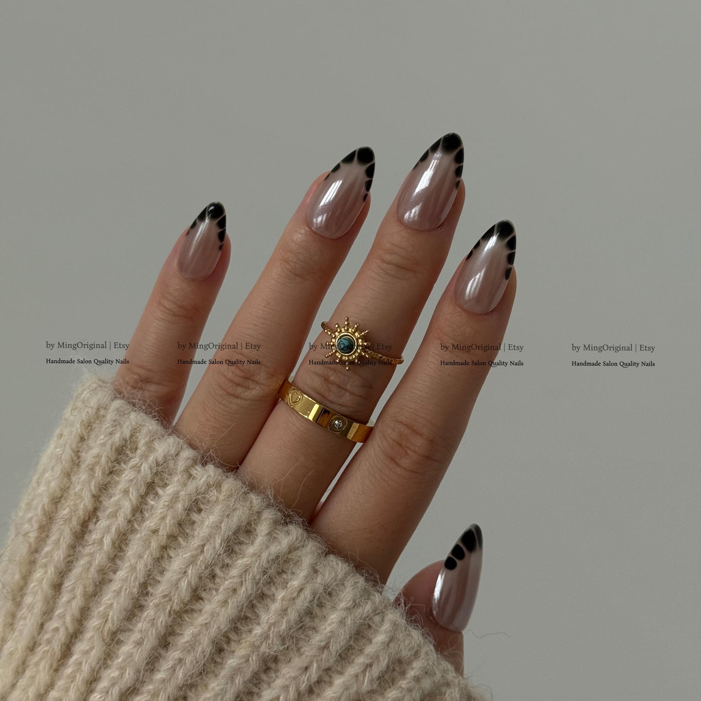 Black Crocodile French Tip Press On Nails, Glazed Donuts Shimmer Pearl Aura Nails,Handmade Croc Print Fake Nails, Iridescent Y2K Nails,MO826