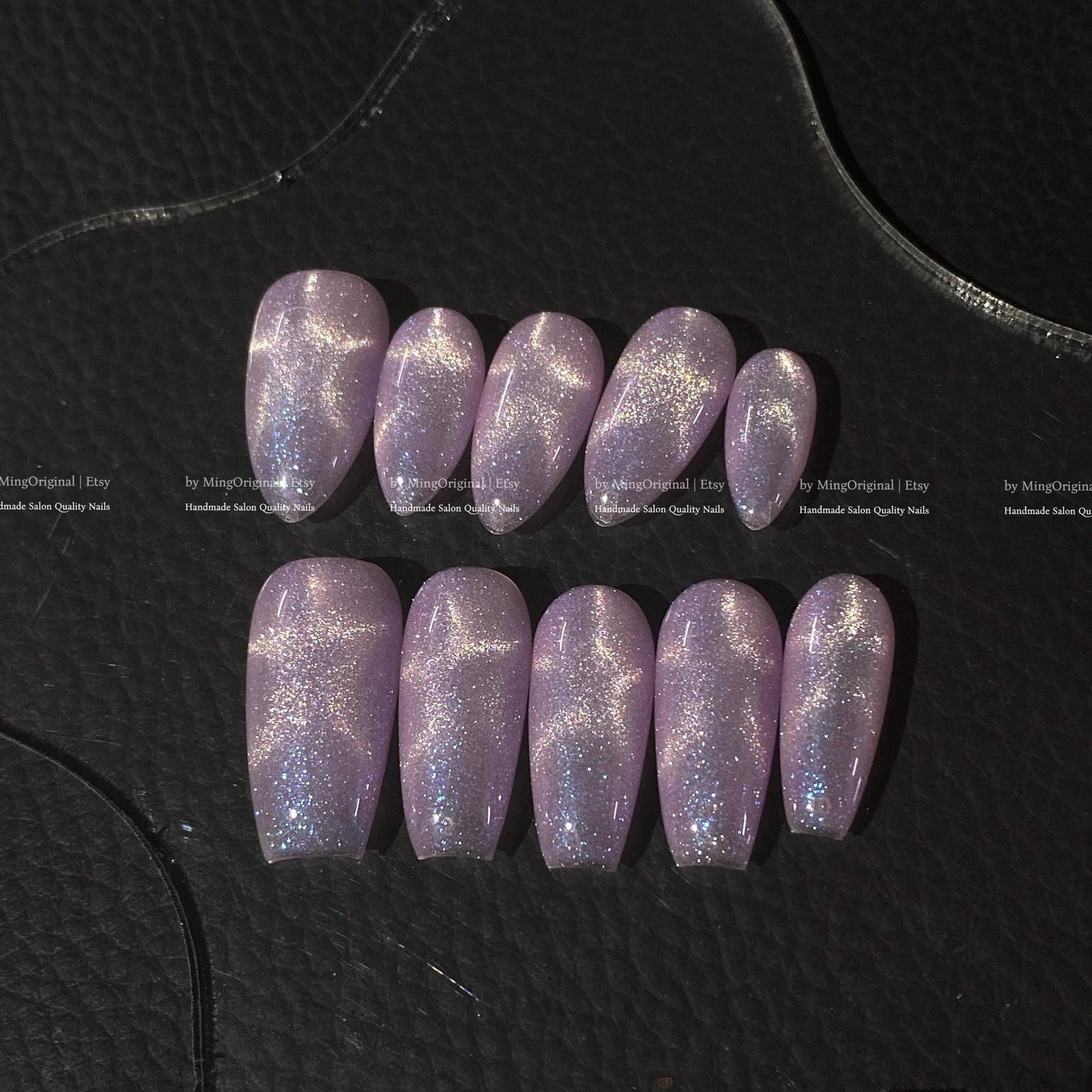 Moonlit Amethyst light purple pink star shape cat eye effect press on nails, blue glittery nails, sparkly nail, valentine gift for her,MO874