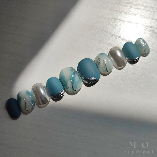 Reusable ocean blue glittery Nail press on, Fake nails, Nail Artist Faux Nails, Handmade Gel Nails, matte Nails