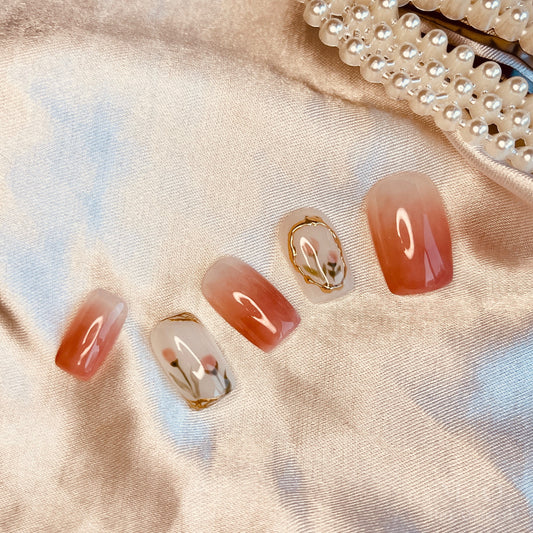 Reusable Pink Gradient Tulip Press on Nails, French tip nail, Fake nails, Nail Artist Faux Nails, Handmade Gel Nails, Jelly Nails