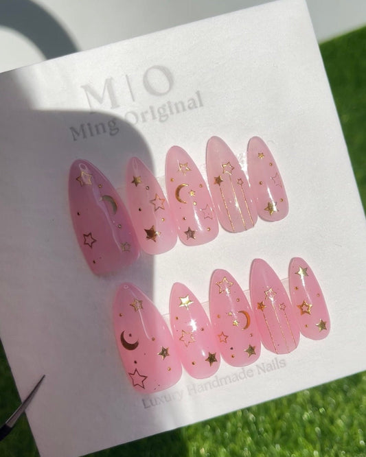 Reusable Pink Sailor moon acrylic & press on nail, Premium Hand paint Nails, Fake nails, Nail Artist Faux Nails, Handmade Gel Nails