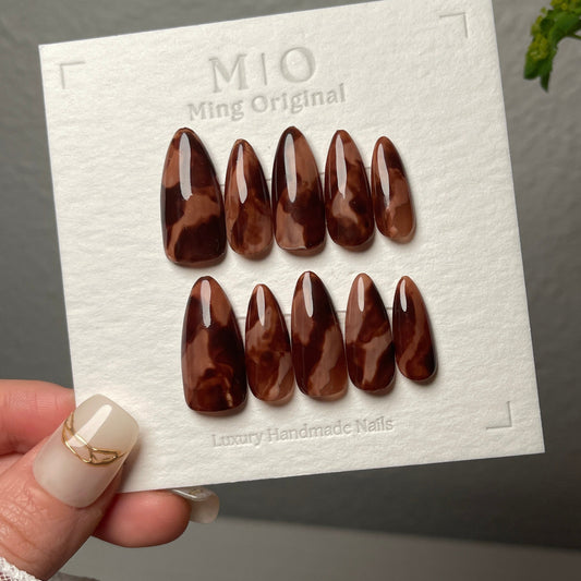 Reusable Brown Water Bloom Animal Print Nail, Acrylic & press on nail, Fake nails, Nail Artist Faux Nails, Handmade Gel Nails, Jelly Nails