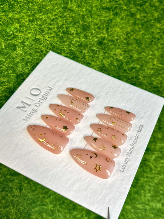 Reusable Nude Sailor moon acrylic & press on nail, Premium Hand paint Nails, Fake nails, Nail Artist Faux Nails, Handmade Gel Nails