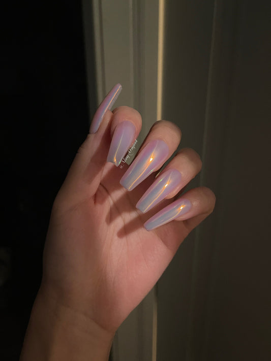 Purple Yellow Pink Green Aurora Glazed Donuts nail. Acrylic&press on nail, Chrome mermaid shimmer Nail, Special multicolored Edition