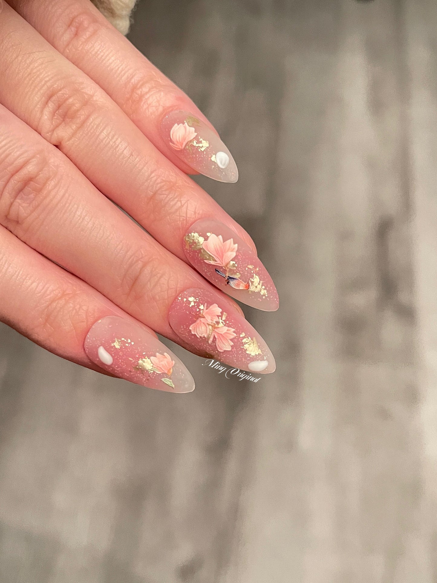 Reusable Pink Blush Glittery with flower nail, bird nail, Premium Press on Nails, Fake nails, Handmade gel art Nails, Matte Nails