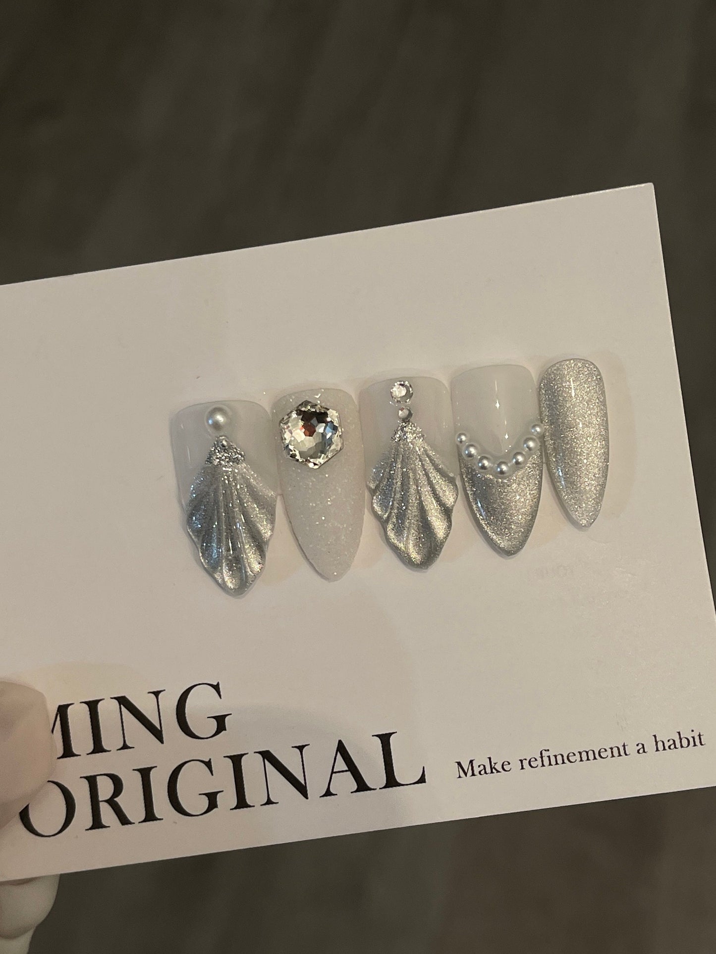 3D Mermaid nail Classic Cat Eye Acrylic & press on nails, Seashell with pearl reusable nail, jelly fake nail, sparkle crystal jewel nail