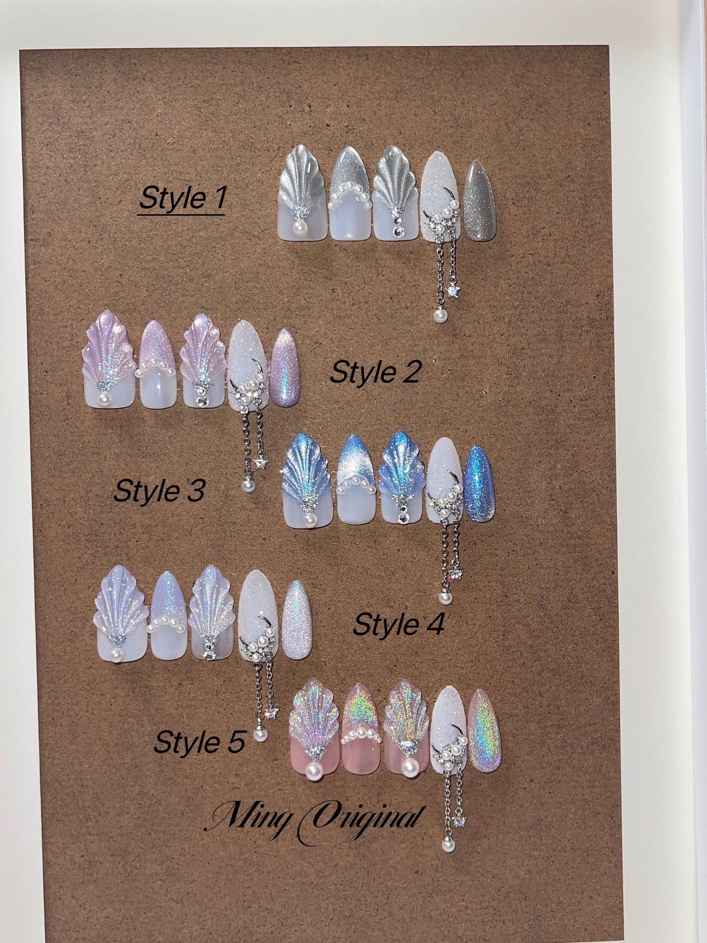 3D Pastal Seashell Mermaid Aurora Cat Eye Acrylic & press on nails, pearl charm reusable nail, jelly fake nail, sparkle crystal jewel nail