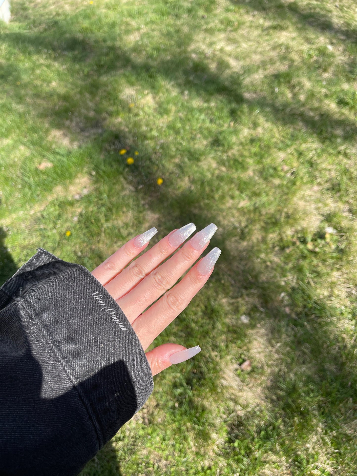 Classic Silver crystal ombre cat eye acrylic and Press on Nails, French Tip, Gradient Jelly Nails, valentine anniversary gift