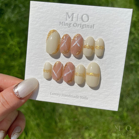 Reusable glittery Nude marble painted nail art, Premium Press on Nails, Fake Nails, Nail Artist Faux Nails, Handmade Gel Nails, Jelly Nails