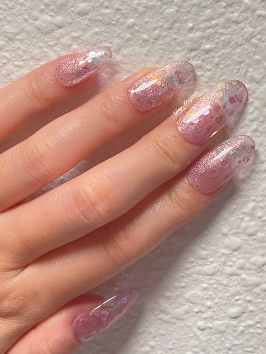 Pink Cat Eye on lollipops Magnetic Cotton Candy, Acrylic & press on nails, reuse nails, jelly fake nail, Girly nail