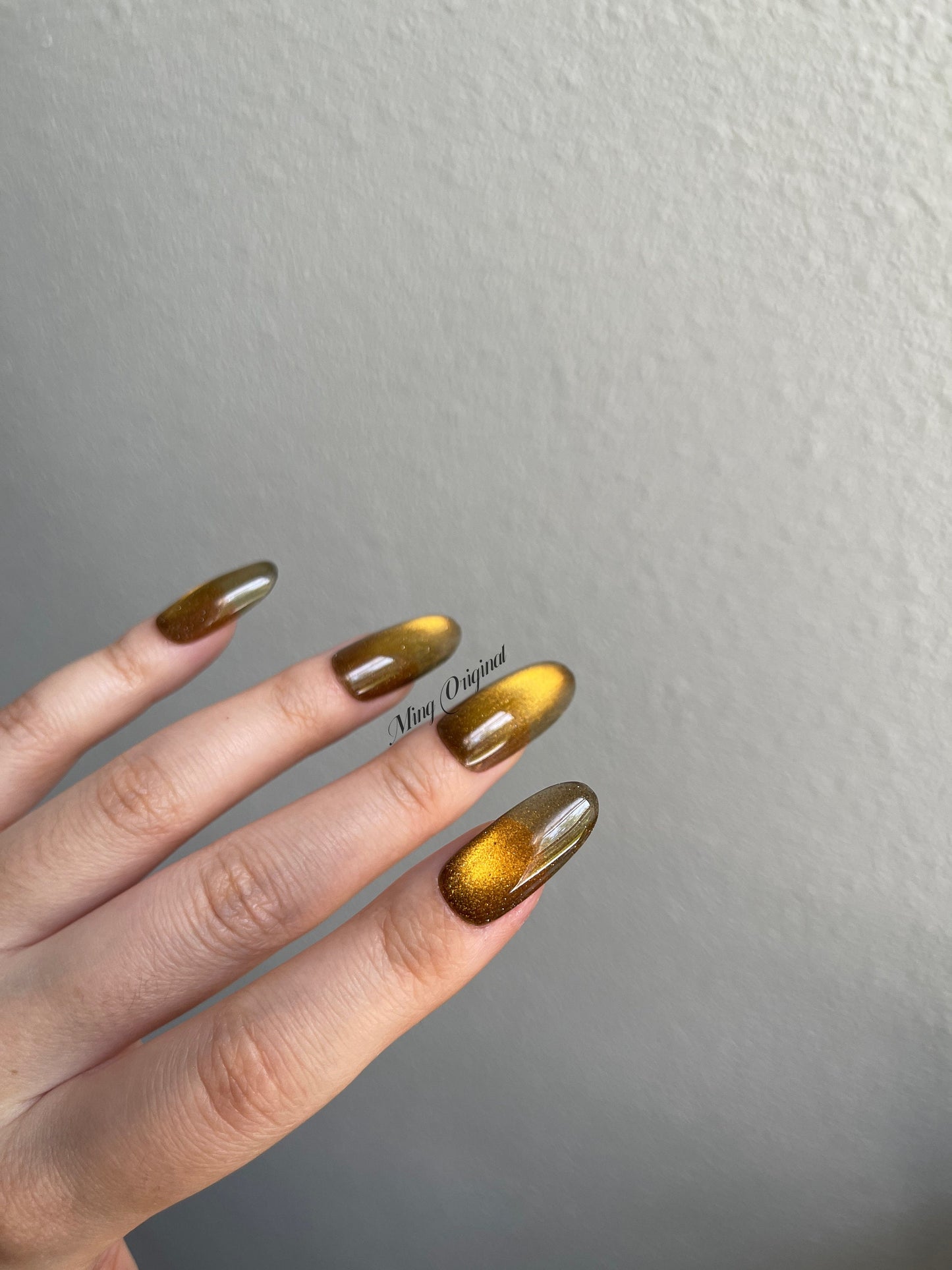 Da Amber| glass beads inspired magnetic cat eye press on nails, yellow/golden nails, semitransparent reuse nails, glitter fake nail